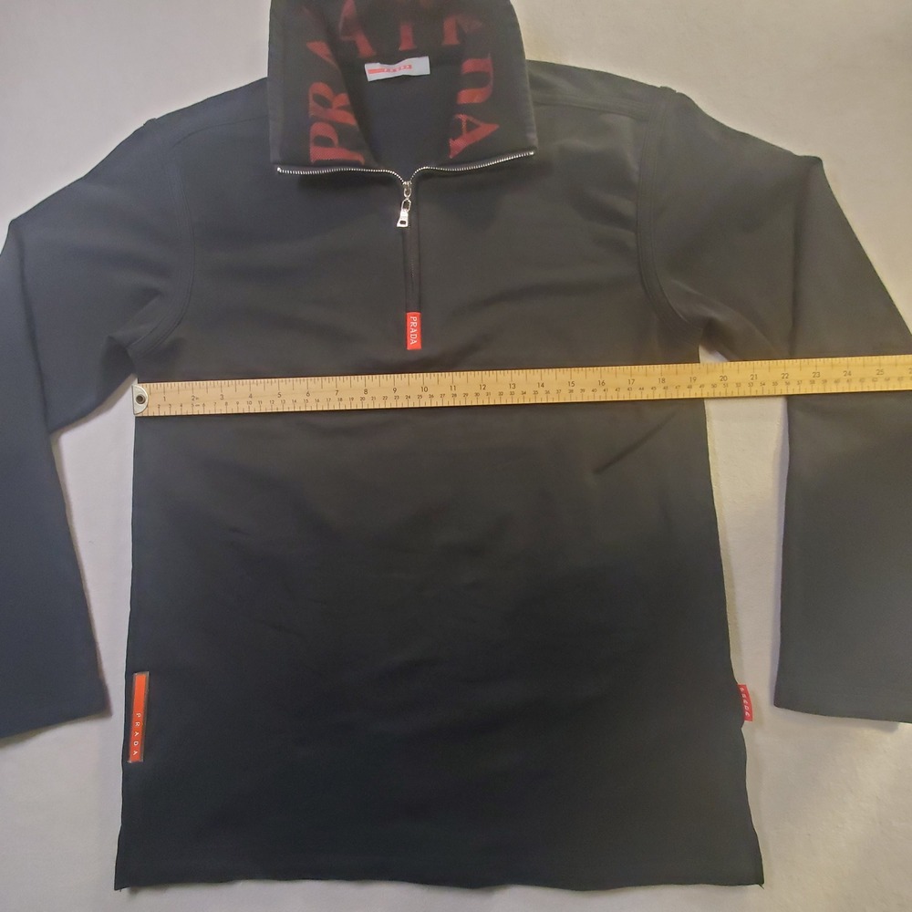 Prada Mens Quarter Zip Pullover Black Red Logo Mesh Collar Mock Neck Sweatshirt - Picture 7 of 16